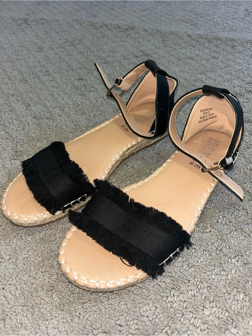 Journee Collection Black Frayed Espadrille Ankle-Strap Sandals